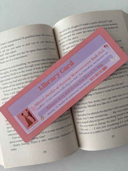 Marriage of convenience book club library card bookmark