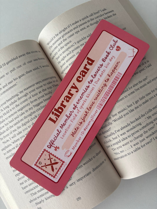 Enemies to Lovers  book club library card bookmark
