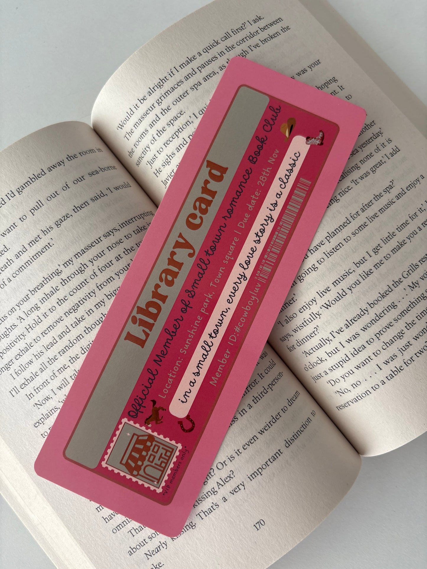 Small Town Romance book club library card bookmark
