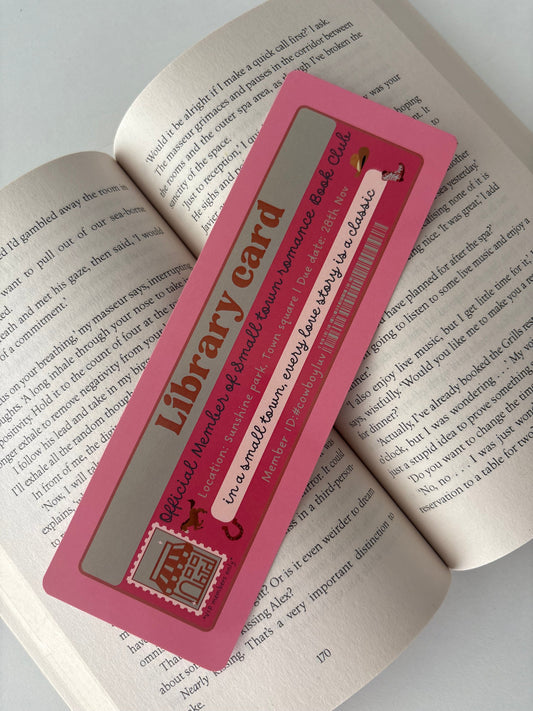 Small Town Romance book club library card bookmark