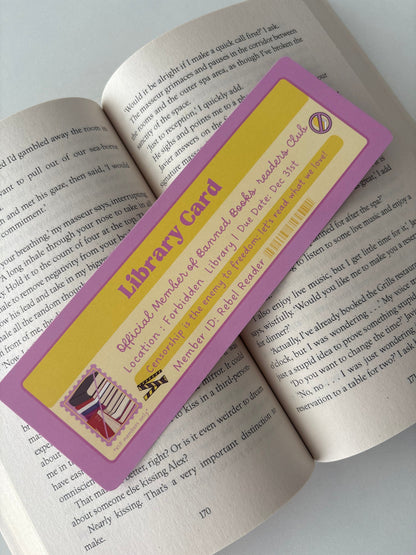 Banned book reader club library card bookmark