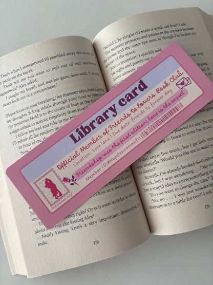 Friends to Lovers  book club library card bookmark