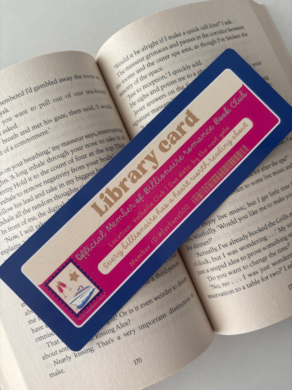 Billionaire romance book club library card bookmark