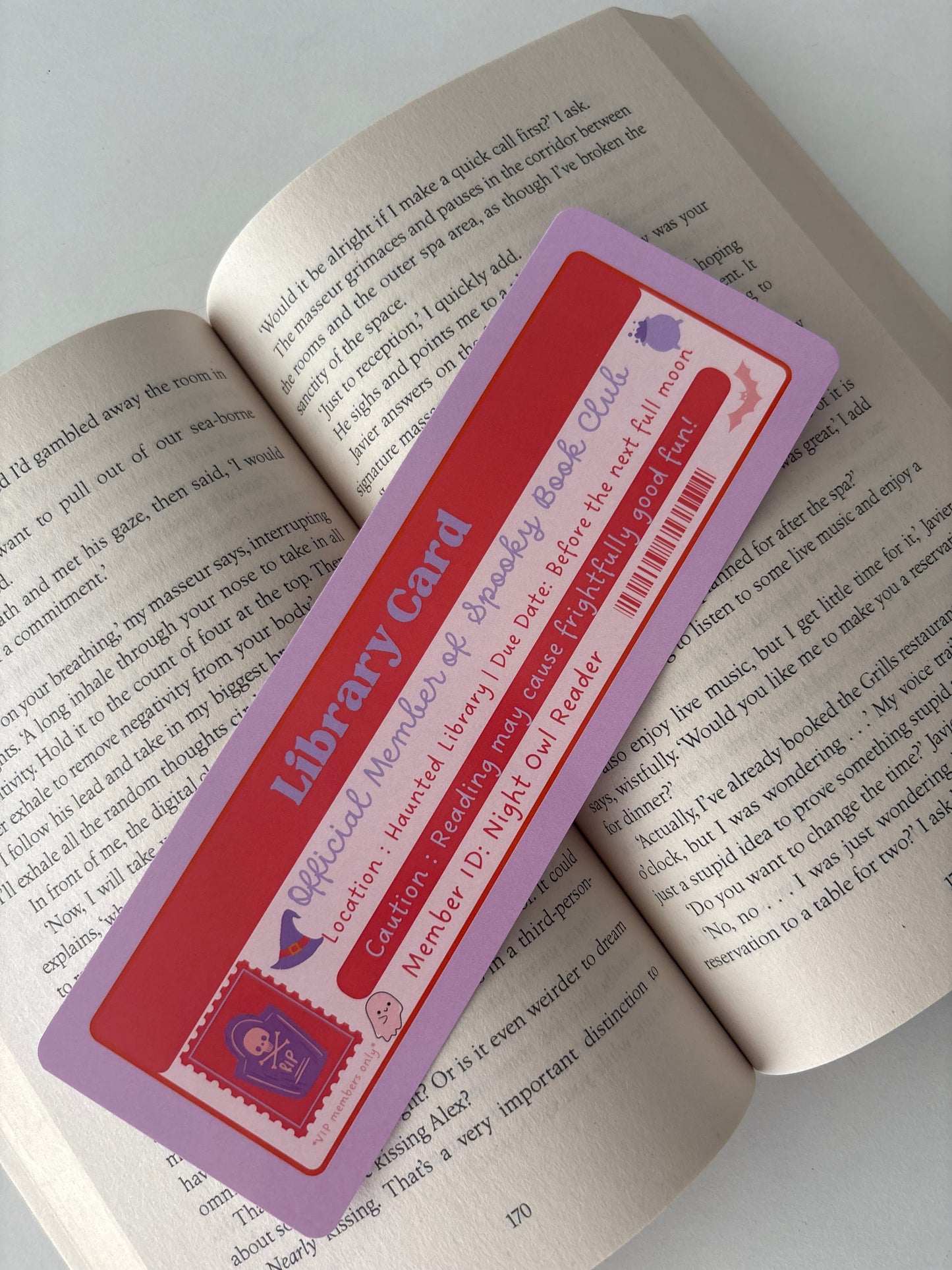 Spooky book club library card bookmark