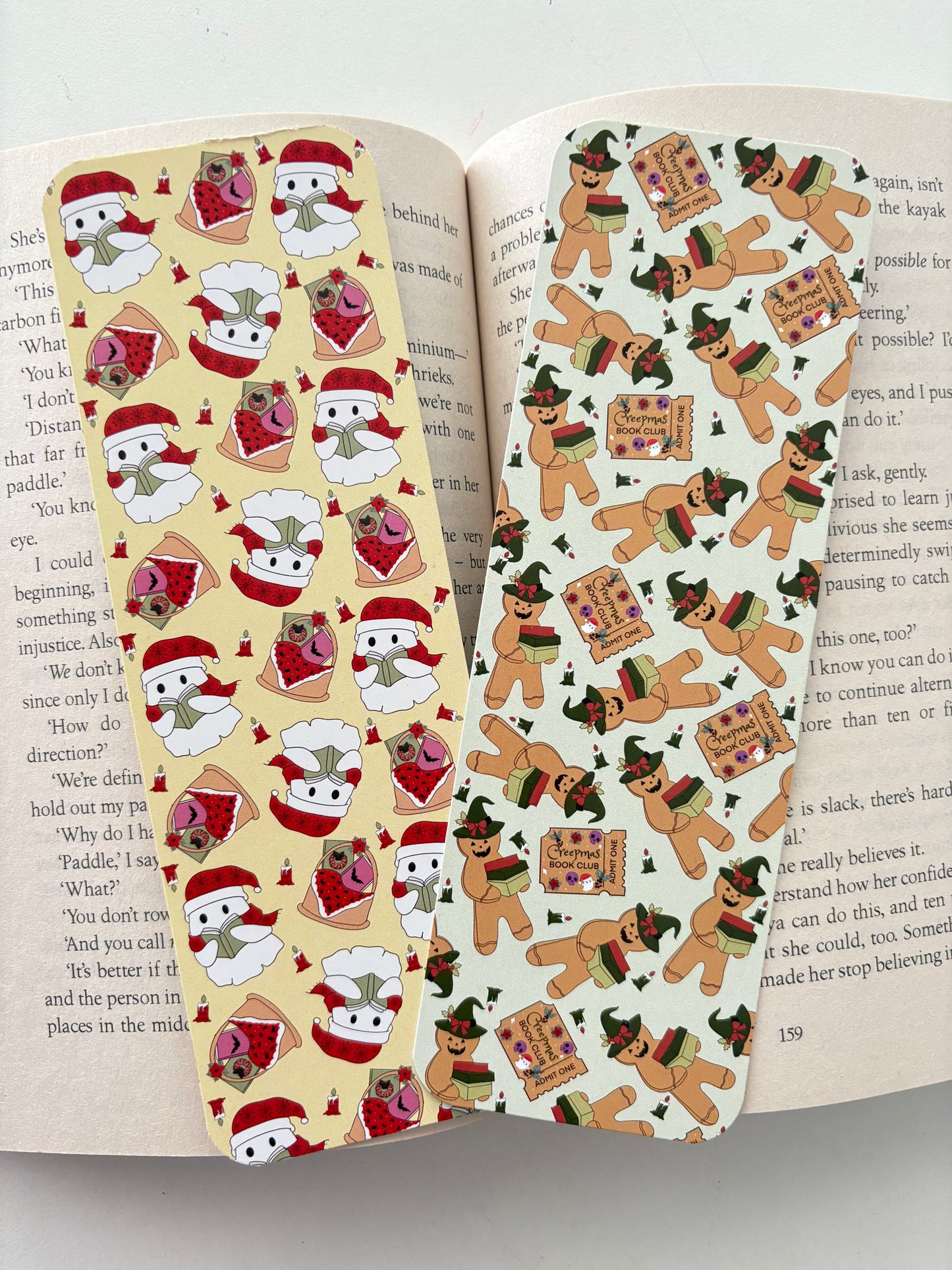 Creepmas reading ghost bookmark, Bookish Gingerbread bookmark