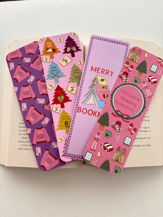 Christmas reading essentials bookmark, Christmas tree tropes bookmark, Christmas sweaters bookmark, merry bookmarks bookmark