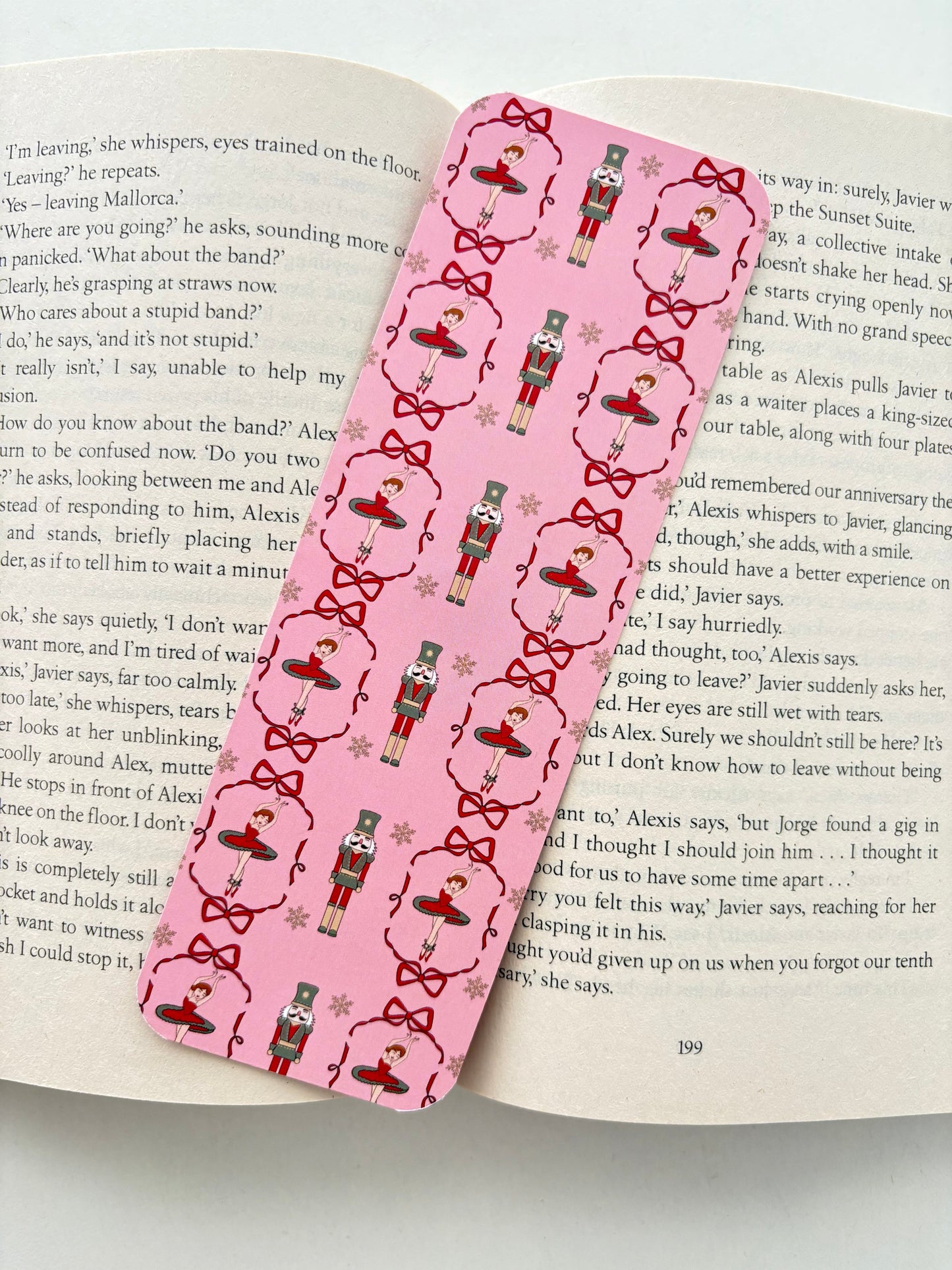 Coquette Christmas pattern bookmark, Nútcracker and ballerina bookmark, Fa La La bookmark