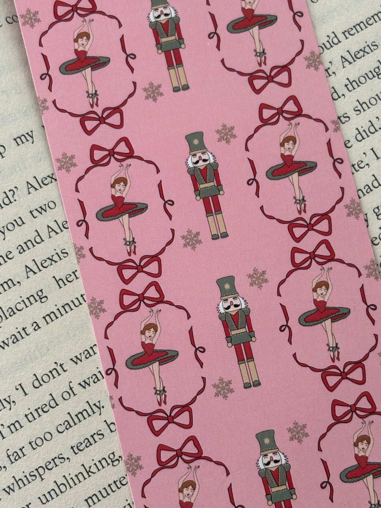 Coquette Christmas pattern bookmark, Nútcracker and ballerina bookmark, Fa La La bookmark