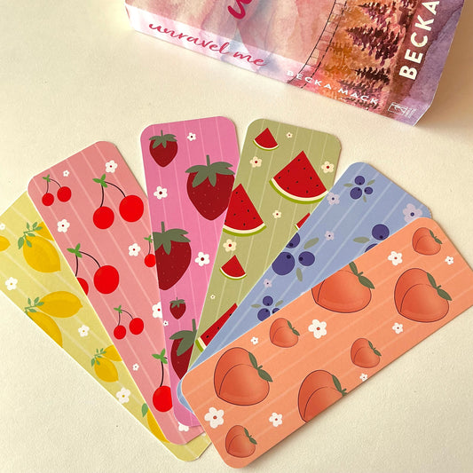 Feeling fruity bookmarks, fruity and floral bookmarks 🍑🍉🍓🍒🍋 (pack of 6)