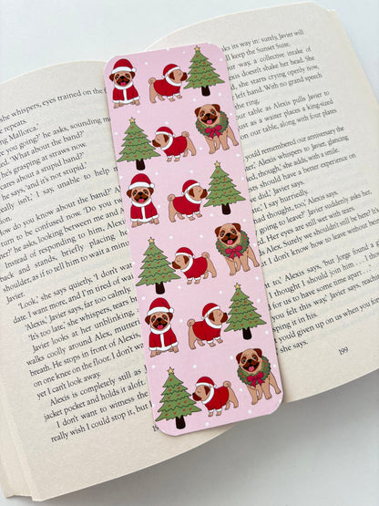 Christmas pug bookmark