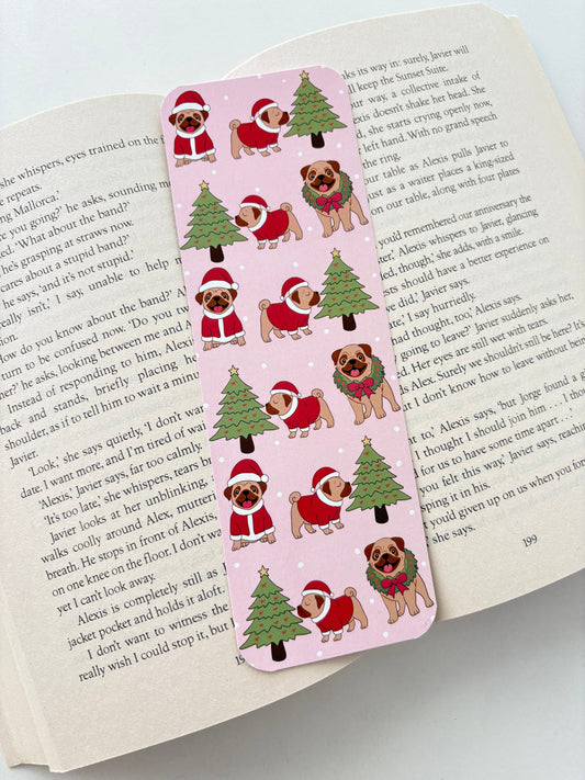 Christmas pug bookmark