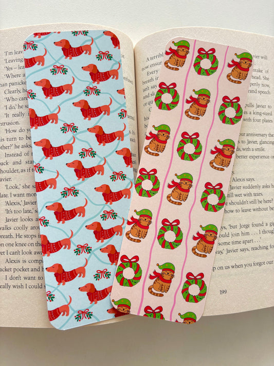 Christmas dog bookmark, Christmas cat bookmark