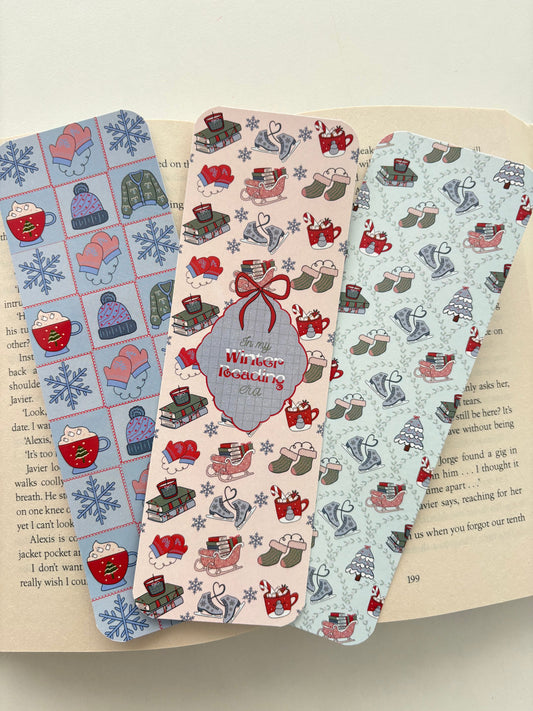 In my winter reading era bookmark, Winter book lover bookmark, Mugs mittens and sweaters bookmark