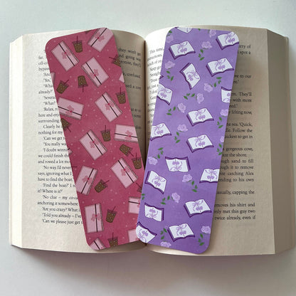 Books & coffee bookmark, Books & flowers bookmark