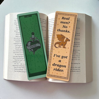 I’ve got a dragon rider bookmark, Romantasy book club bookmark