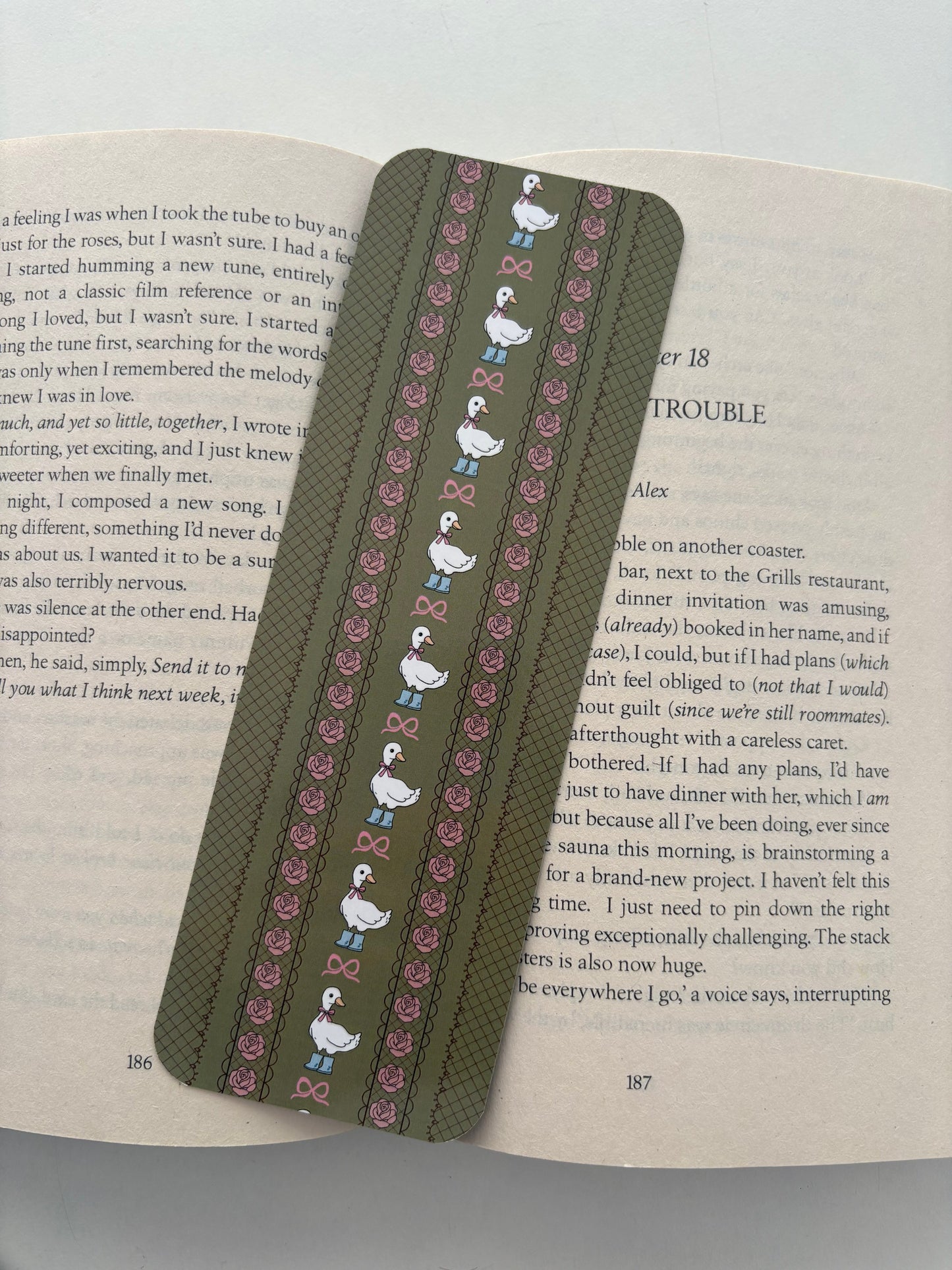 Coquette Cottagecore Picnic bookmark, Lace Silly goose Bookmark, Coquette Plants Bookmark