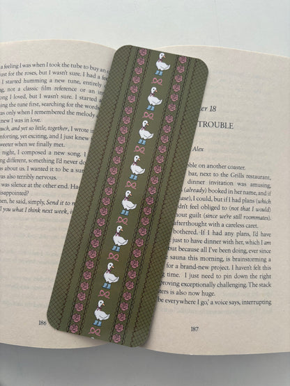 Coquette Cottagecore Picnic bookmark, Lace Silly goose Bookmark, Coquette Plants Bookmark