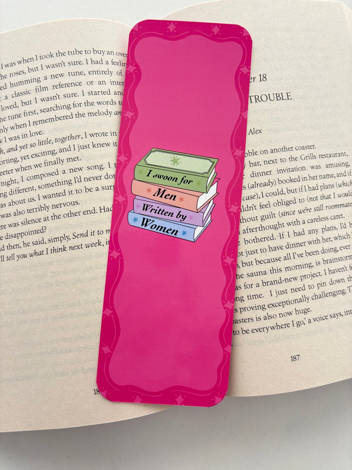 I swoon for men written by women bookmark, Romance is my comfort genre bookmark, Read romance for the butterflies bookmark