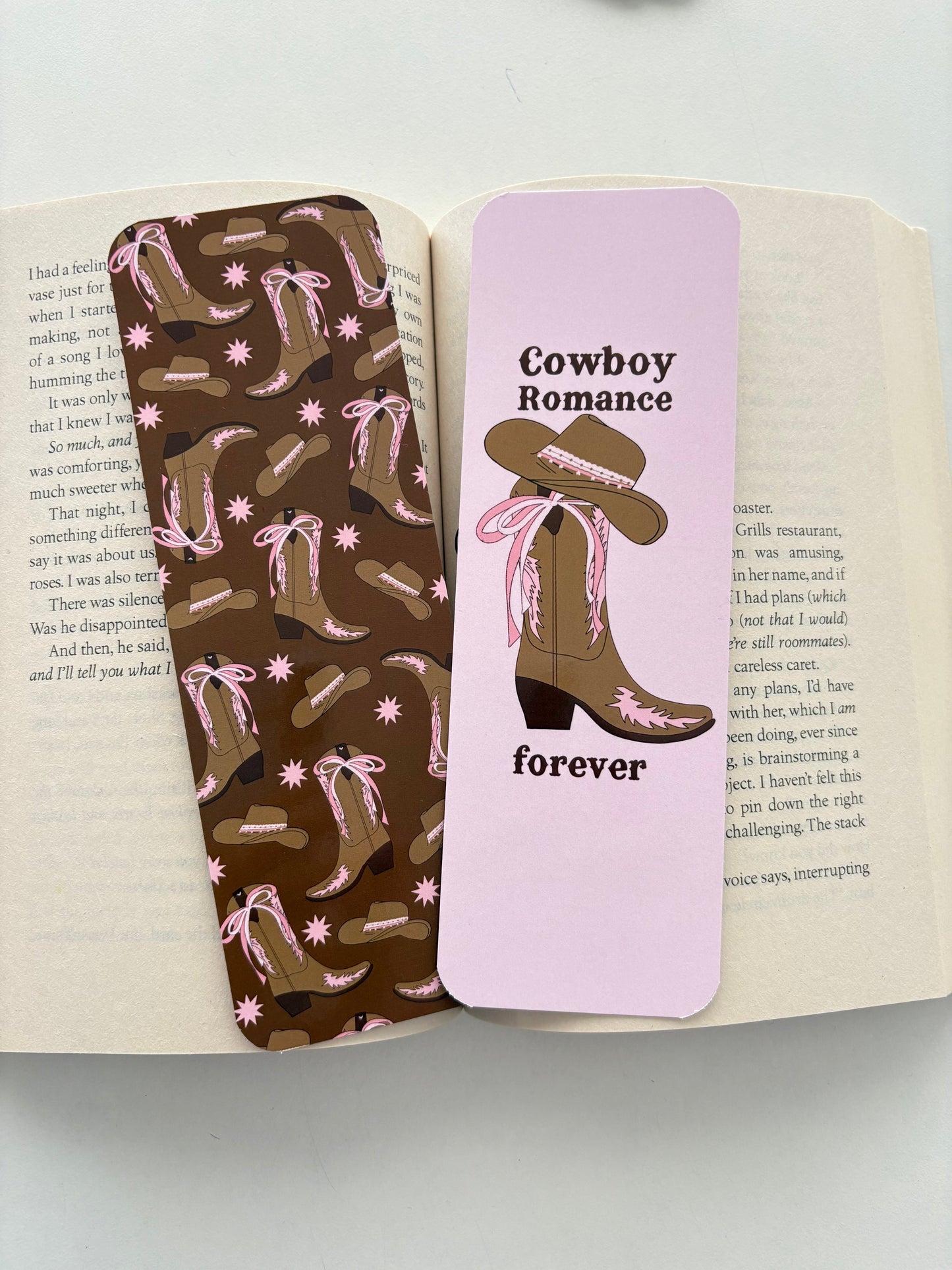 Cowboy romance forever bookmark, Cowboy boots and hat pattern bookmark