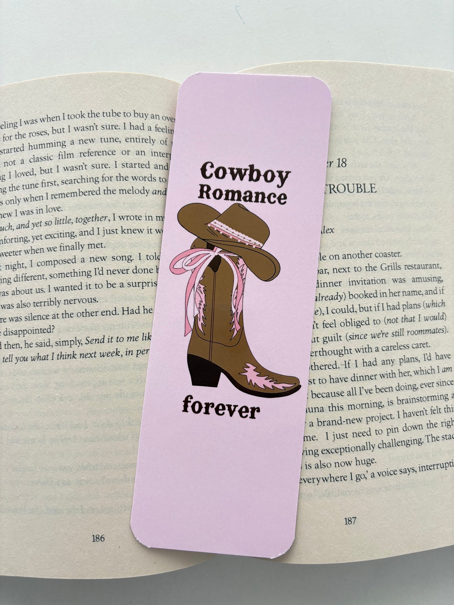 Cowboy romance forever bookmark, Cowboy boots and hat pattern bookmark