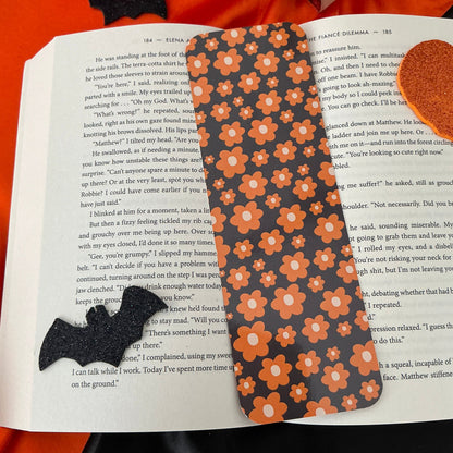 Summerween floral bookmark, Ghost and pumpkin pattern bookmark