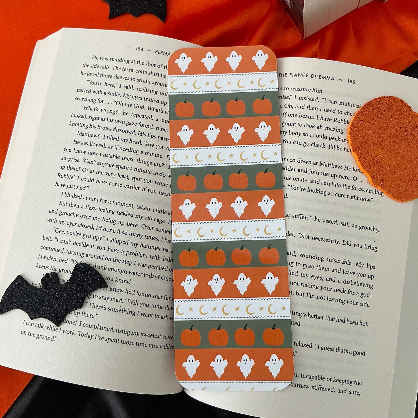 Summerween floral bookmark, Ghost and pumpkin pattern bookmark