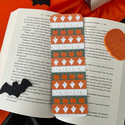 Summerween floral bookmark, Ghost and pumpkin pattern bookmark