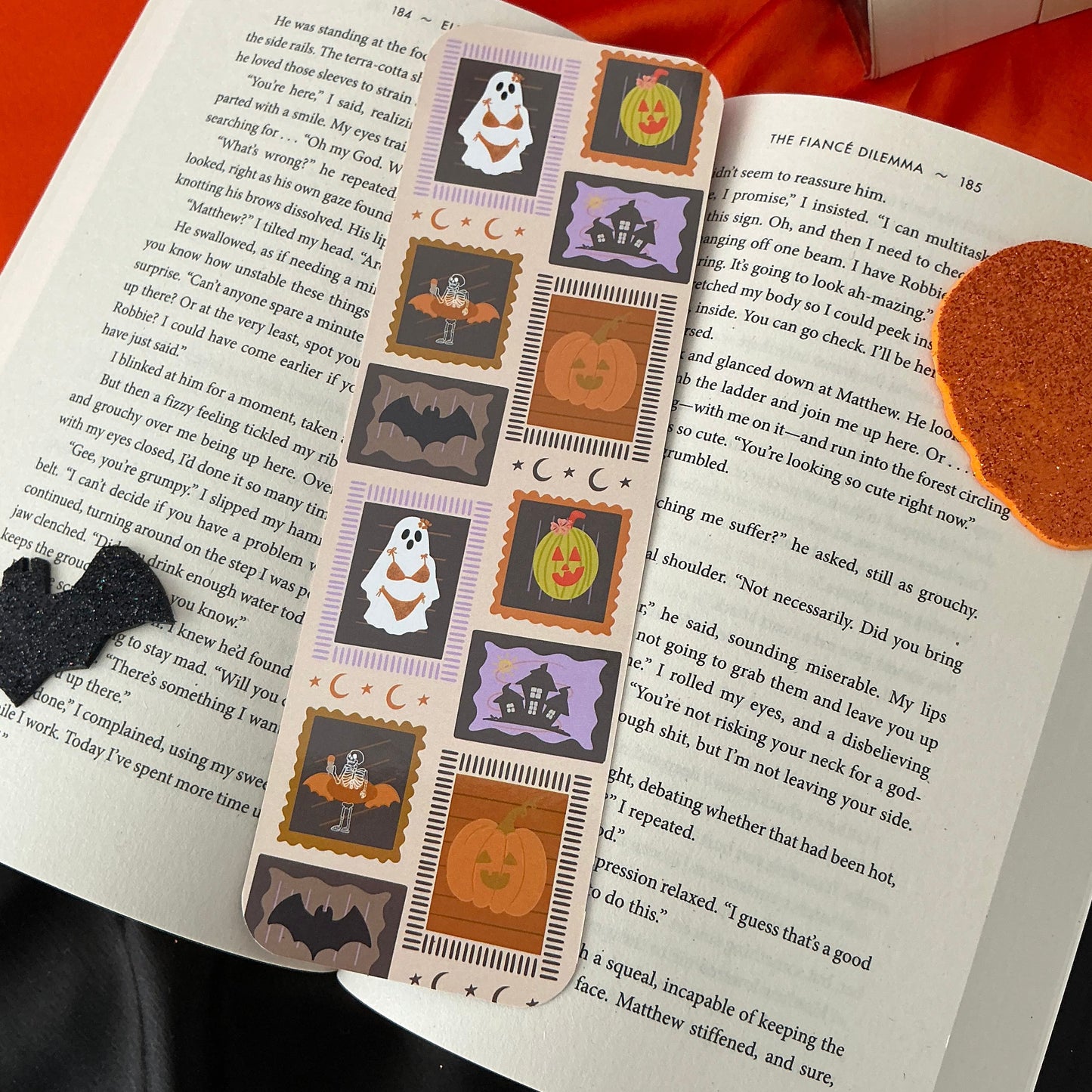 Spooky stamps bookmark, Pumpkin goose bookmark