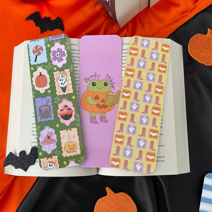 Spells and treats bookmark, Spooky reader frog bookmark, Spooky cowboy bookmark