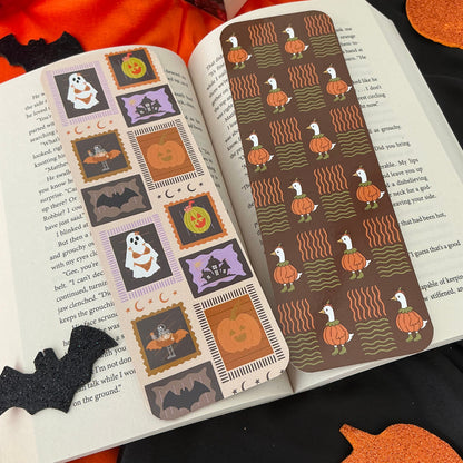Spooky stamps bookmark, Pumpkin goose bookmark