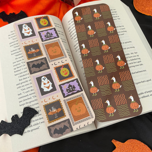 Spooky stamps bookmark, Pumpkin goose bookmark