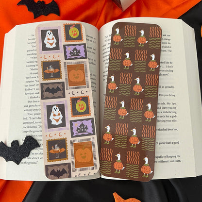 Spooky stamps bookmark, Pumpkin goose bookmark