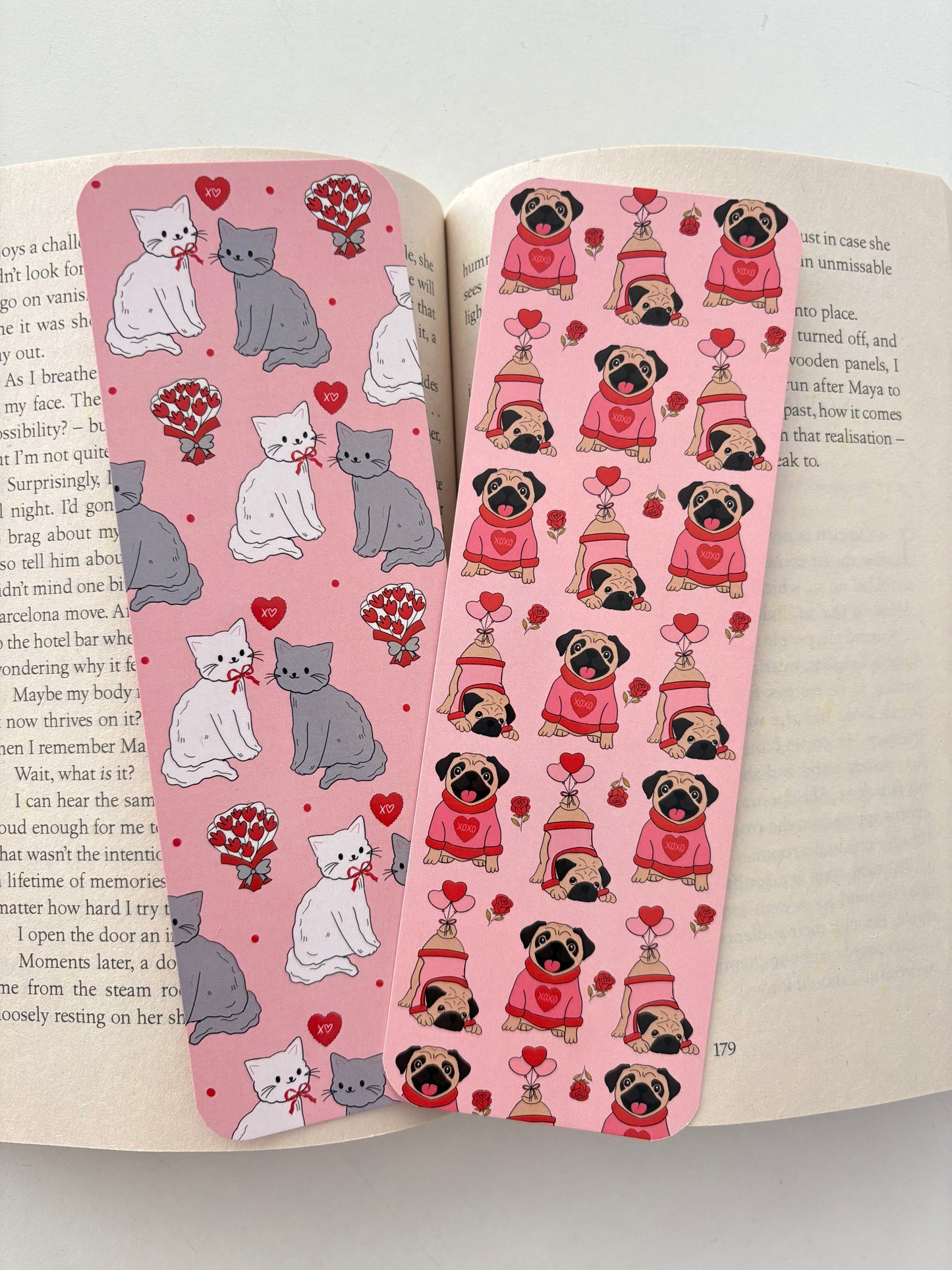 Valentine Dog bookmark, Valentine Cat bookmark