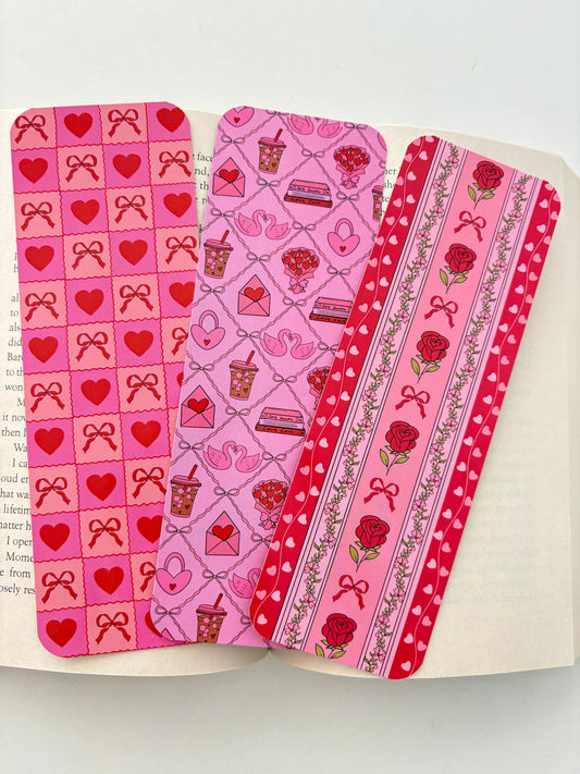 Coquette valentine pattern bookmark, Roses pattern bookmark, heart pattern bookmark
