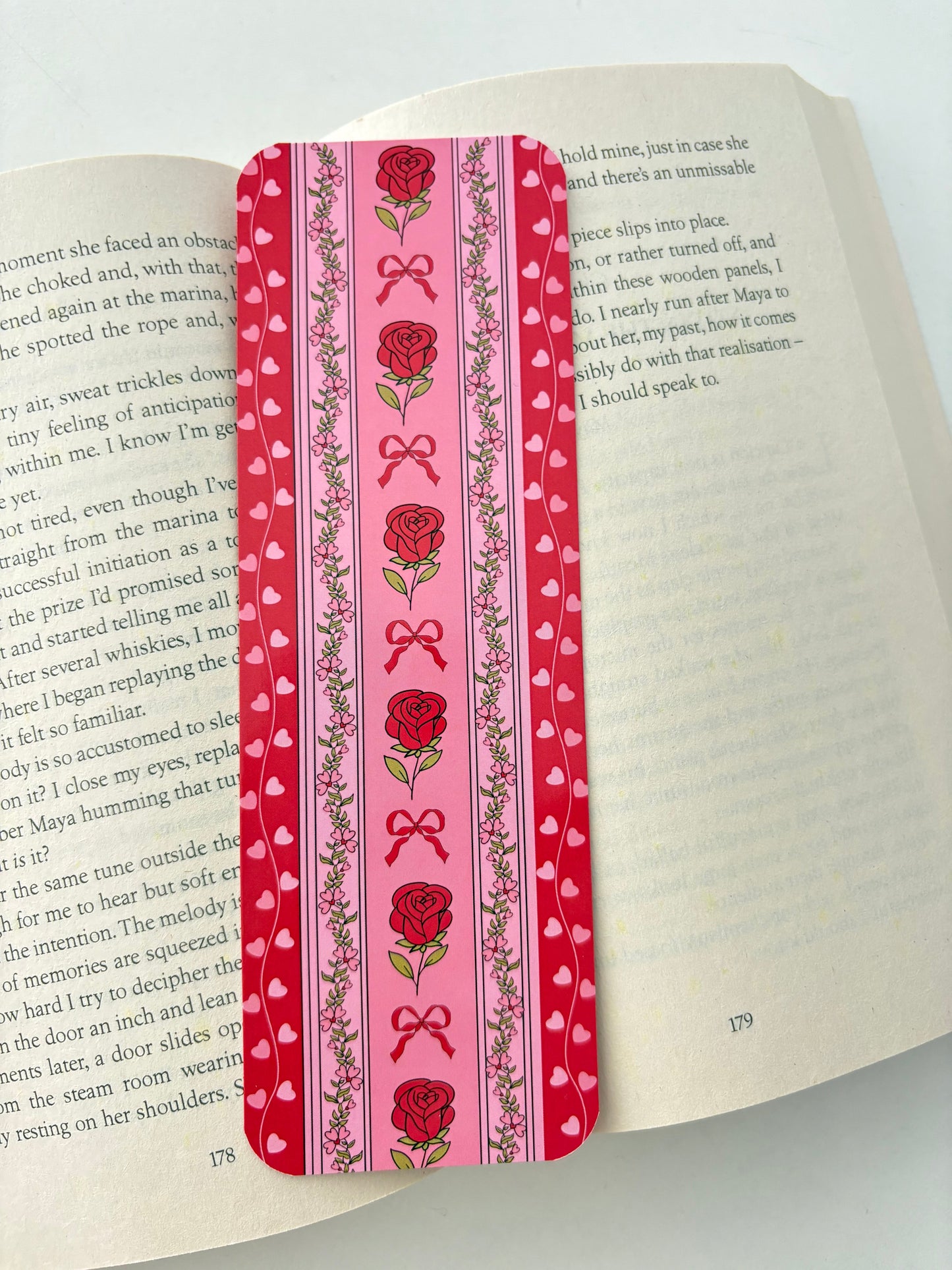 Coquette valentine pattern bookmark, Roses pattern bookmark, heart pattern bookmark