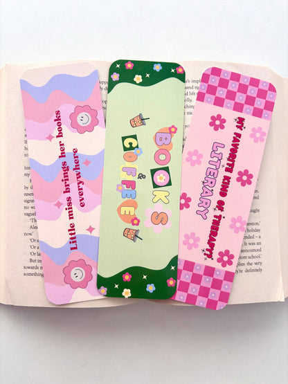 Books & Coffee bookmark, Little miss brings her books bookmark, Favourite kind of therapy bookmark