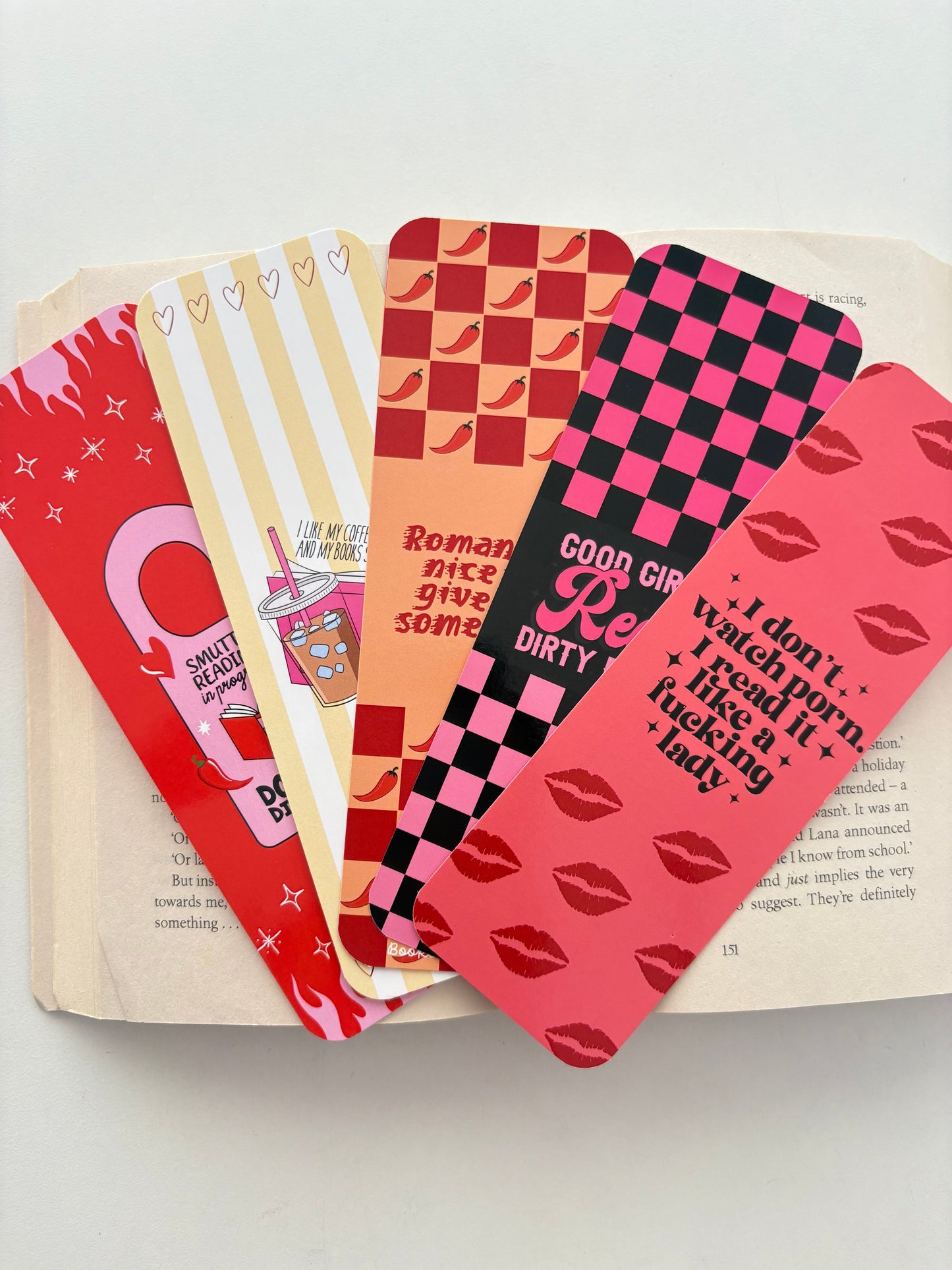 I don’t watch bookmark, Good girls read bookmark, Give me some spice bookmark, i like my coffee icy bookmark, Smutty reading in progress bookmark